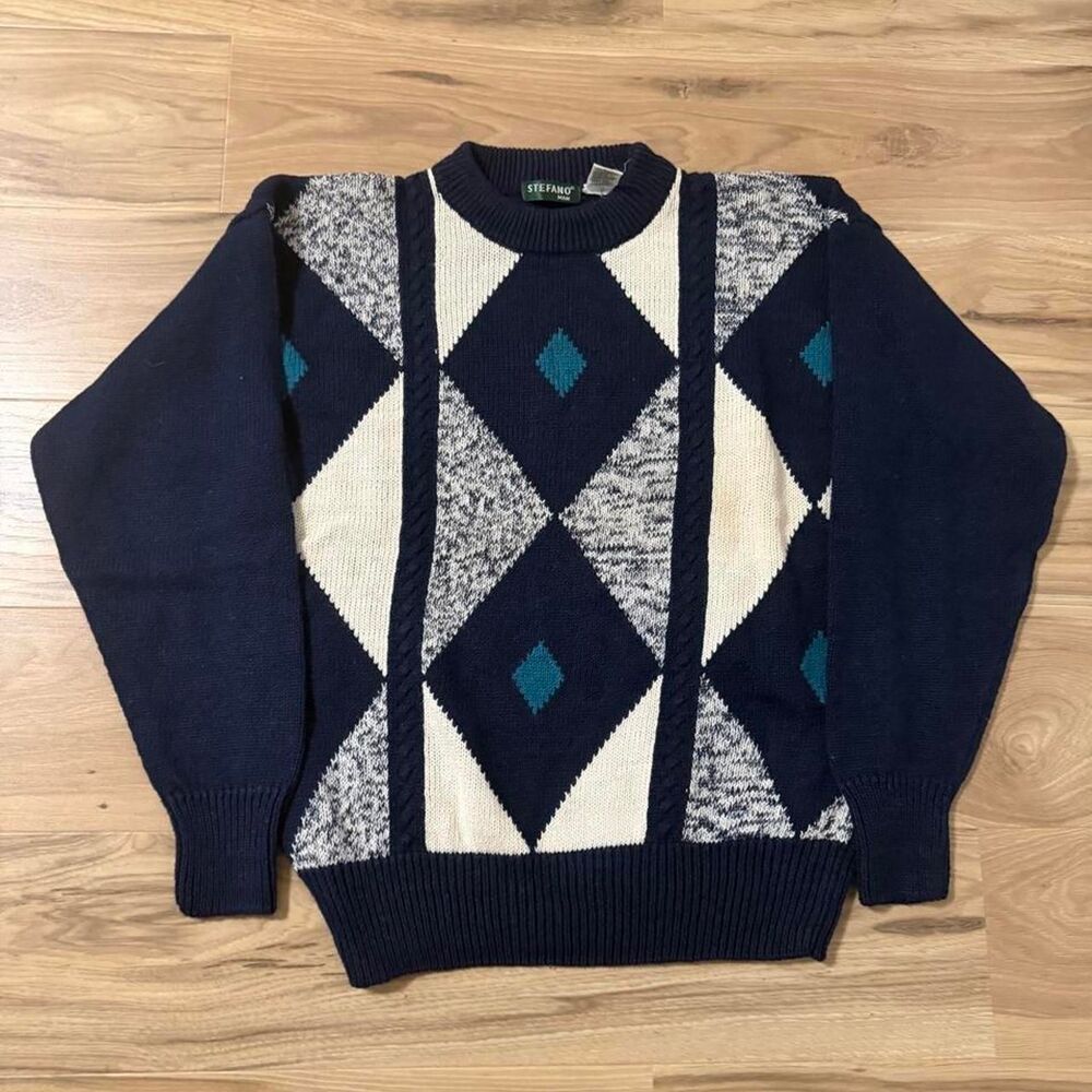 Vintage 90s Stefano Man geometric style grandpa sweater size large